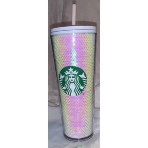 Starbucks 2020 Holiday Exclusive White Pink Sequins Shift 24 oz Cold Cup Tumbler
